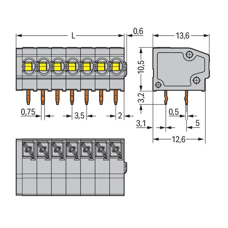 WAGO - Leiterplattenklemme 805-302 Drücker,1,5mm²,grau − 145 Stück