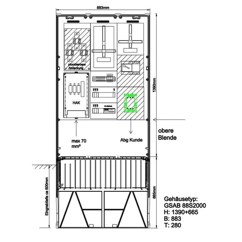 GSAB Elektrotechnik - Zähler-Komplettschrank Wandlermessung 02.W100.AR01 Bayernwerk 100A