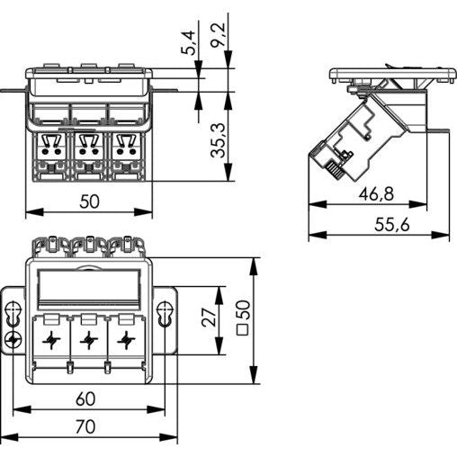 Telegärtner - Kommunikationsanschlussdose Kupfer Modulaufnahme AMJ-S 3fach 100022967 UP/50flexCat6A T568A − 5 Stück