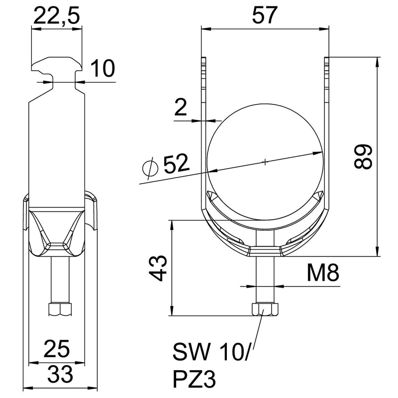 OBO Bettermann - Bügelschelle BS-H1-M-52 A4 46-52mm − 25 Stück