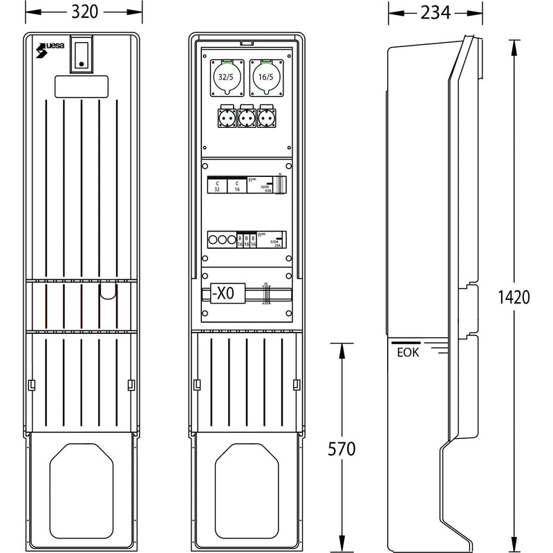 uesa - Gehäuse/Schaltschrank (leer) Marktplatzverteiler MV-A010-04 1420x320x234mm