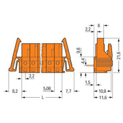 WAGO - Leiterplattensteckverbinder THT-Federleiste abgewink. 232-272/039-000 Maß 5,08mm,orange − 25 Stück