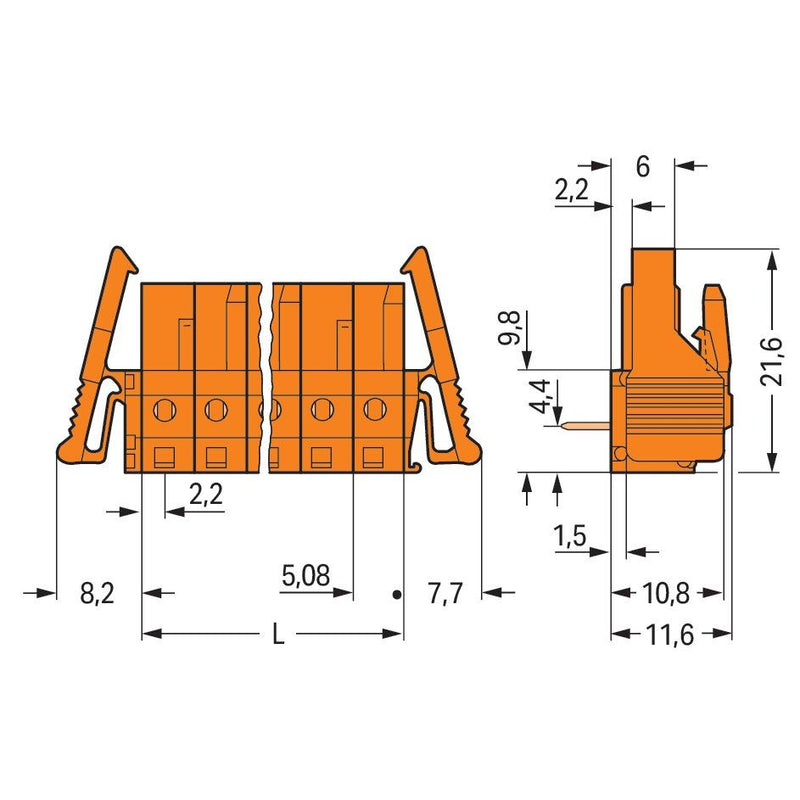 WAGO - Leiterplattensteckverbinder THT-Federleiste abgewink. 232-272/039-000 Maß 5,08mm,orange − 25 Stück