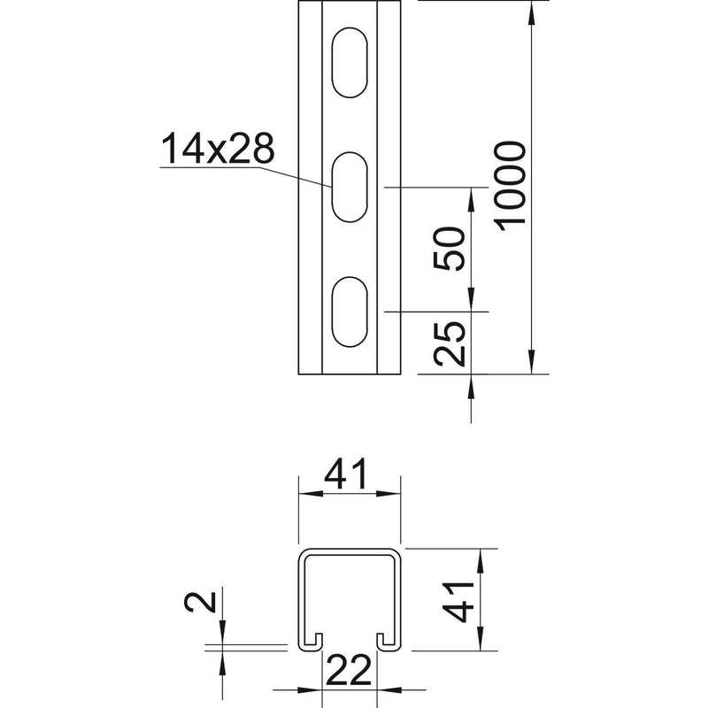 OBO Bettermann - Stiel/Profilschiene Profilschiene MSL4141P1000A2 gelocht,Schlw. 22mm