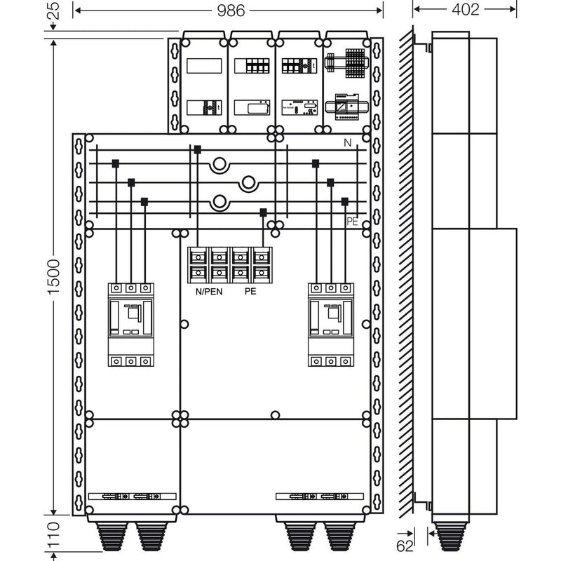 Hensel - Verteilerbaugruppe mit Leistungsschalter Mi AE 6665 315kW/350kVA, 3-p