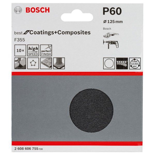 Bosch - Schleifpapier/Schleifvlies PRO F355 Schleifblatt, 125 2608606755 mm, G60, 10-tlg