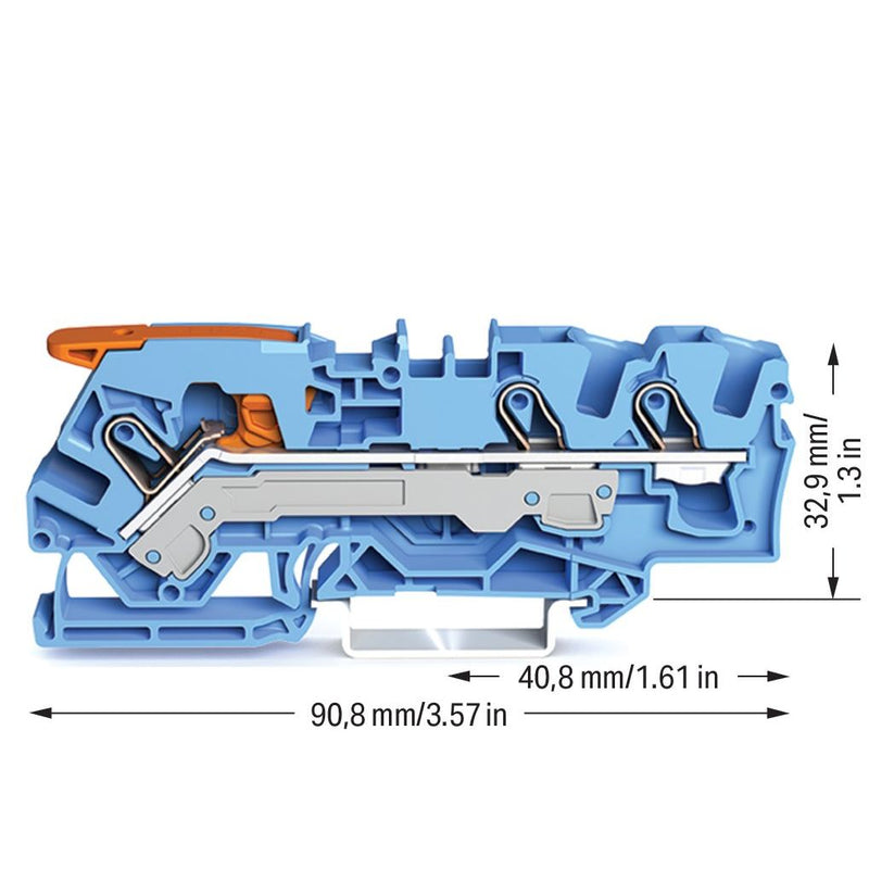 WAGO - Durchgangs-Reihenklemme 3-Leiter-Durchgangsklemme 2106-1304 6qmm, blau − 25 Stück