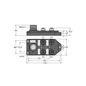 Turck - Passiver Sensor-/Aktor-Verteiler (mit Leitung) Verteiler passiv TB-4M12-5P3-CS19T M12x1-4fach