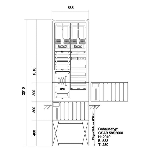 GSAB Elektrotechnik - Zähler-Komplettschrank Zähleranschlußsäule 39.00.1P21V4 EWE Netz (2Z/o.TSG)