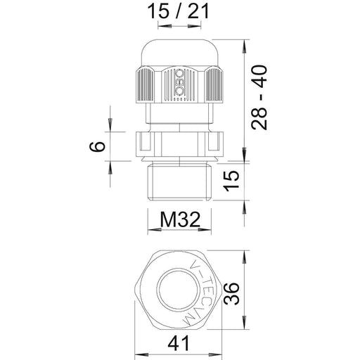OBO Bettermann - Kabelverschraubung V-TEC VM L32 SW − 20 Stück