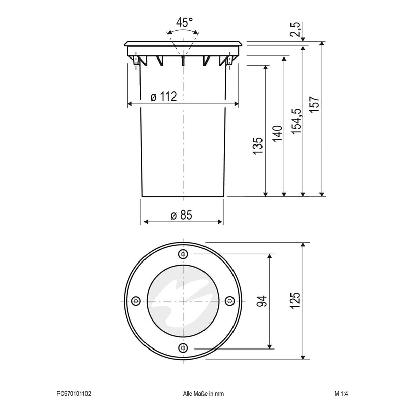EVN Lichttechnik - Bodeneinbauleuchte P-LED Bodeneinbau PC670101102 rund - EDS/Alu IP67