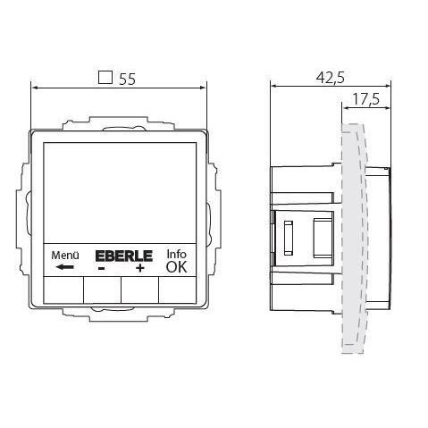 Eberle Controls - Raumthermostat/Uhrenthermostat UP-Uhrenthermostat UTE4800R-RAL9010-G55 Hinterleuchtung weiß