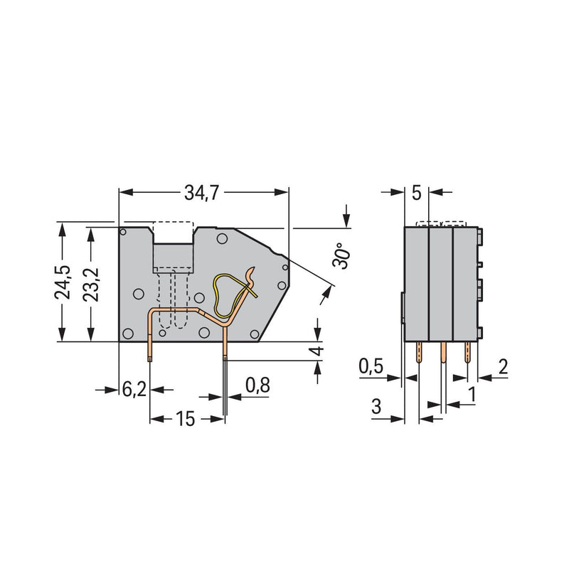 WAGO - Leiterplattenklemme Anreihbare Leiterplattenk. 742-121 2,5 mm²,grau − 300 Stück