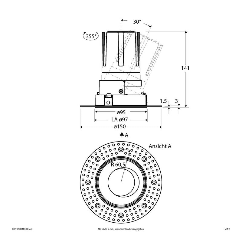 EVN Lichttechnik - Downlight/Strahler/Flutlicht LED-Einbauleuchte modular F02R09AM1830L55D Konfigurationstype