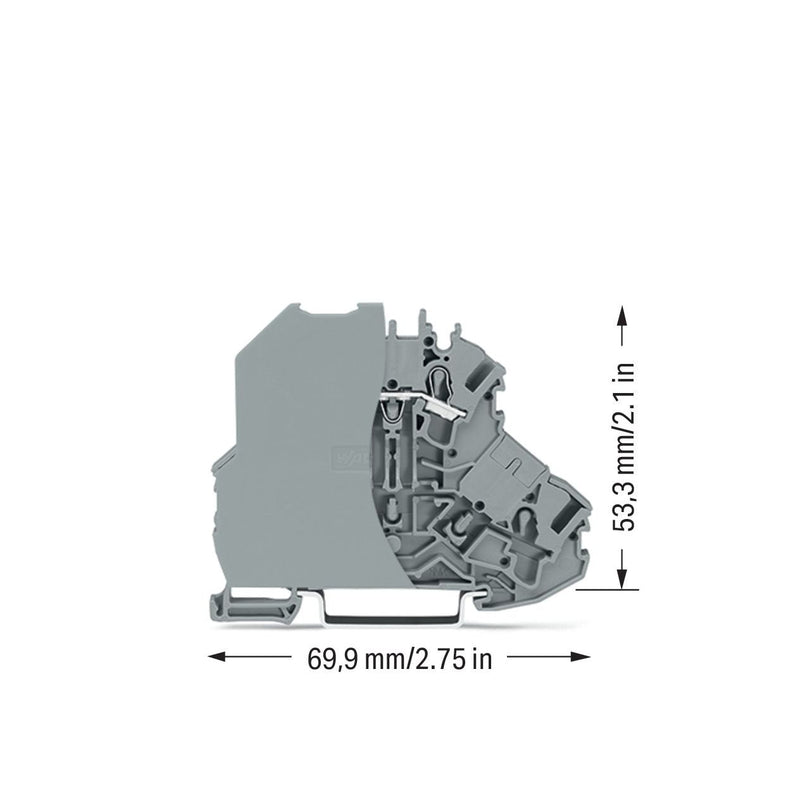 WAGO - Durchgangs-Reihenklemme Doppelstockklemme 2002-2201/097-000 gr Trennwand,L,grau − 50 Stück