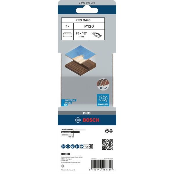 Bosch - Schleifpapier/Schleifvlies PRO X440 Schleifband, 75 x 2608606036 457 mm, G120, 3-tlg