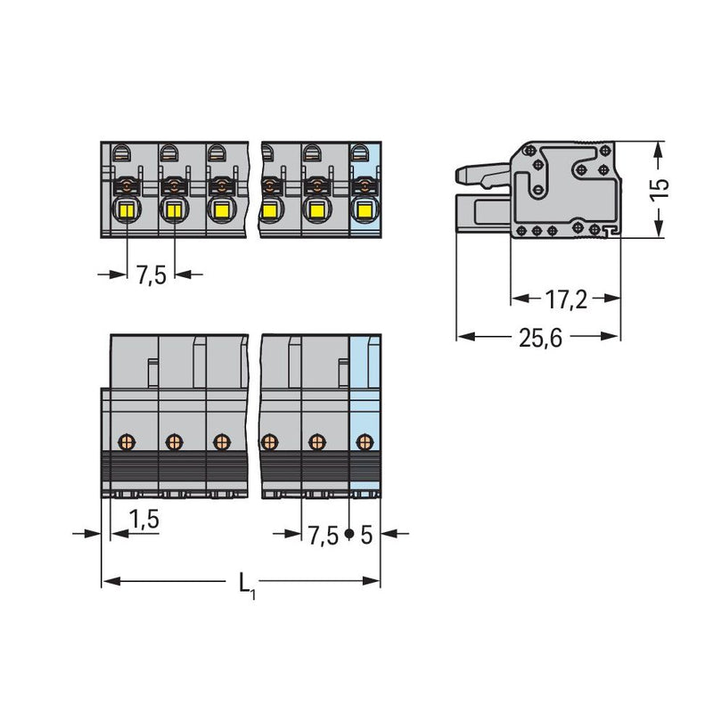 WAGO - Kabelsteckverbinder für Leiterplattensteckverbinder 1-Leiter-Federleiste 2231-211/026-000 Push-inCAGECLAMP,gr − 25 Stück