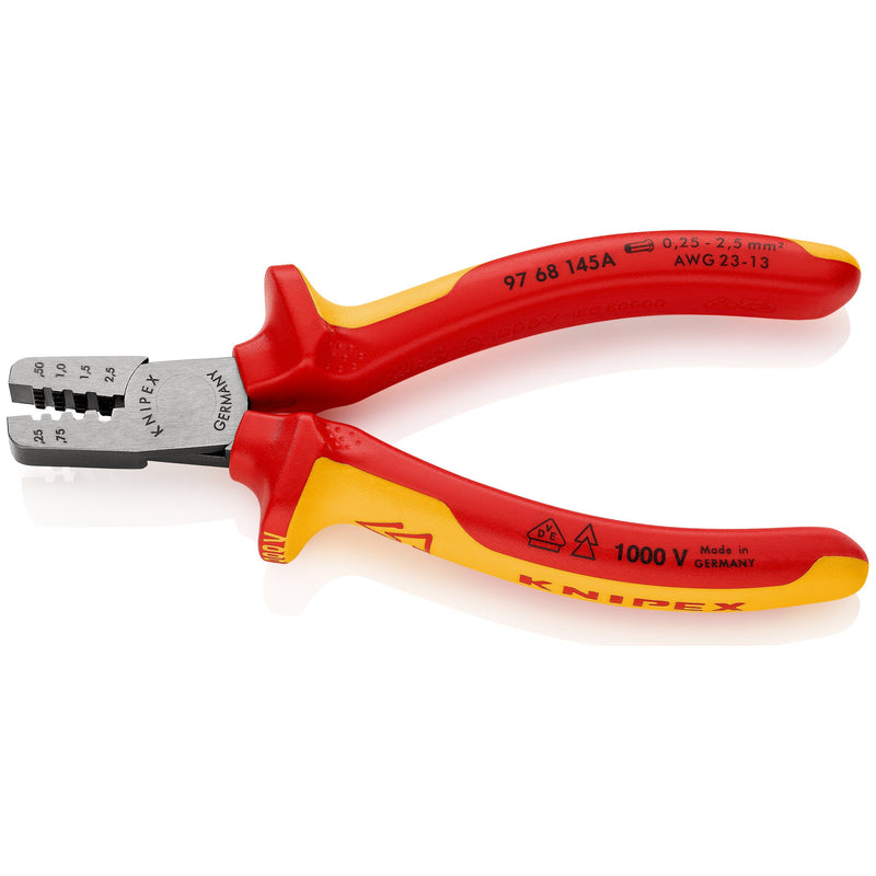 Knipex - Presswerkzeug Kabelschuhe/Verbinder, Aderendhülsen, Schirmanschluss Crimpzange 97 68 145 A 145mm