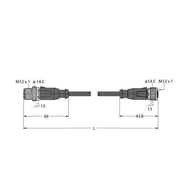 Turck - Rundsteckverbinder, feldkonfektionierbar (Industriesteckverbinder) Verbindungsleitung RSSD-RKSD-4416-1M − 1 Stück