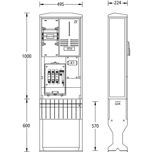 uesa - Zähler-Komplettschrank Zähleranschlusssäule ZAS-1-FL Thü.Energie 1600x495x224mm
