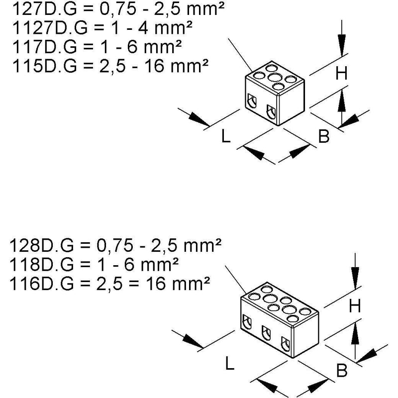 Kleinhuis - Ein- und mehrpolige Klemmenleiste Anschlussklemme 128D.G Porzellan ws − 100 Stück
