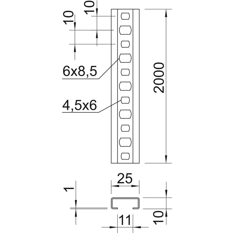 OBO Bettermann - Stiel/Profilschiene Profilschiene CL2510P2000FS band.vz − 2 Meter