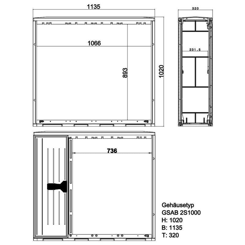 GSAB Elektrotechnik - Gehäuse/Schaltschrank (leer) Kabelverteilerschrank 2S1000ES1ES2 HxBxT:1020x1135x320