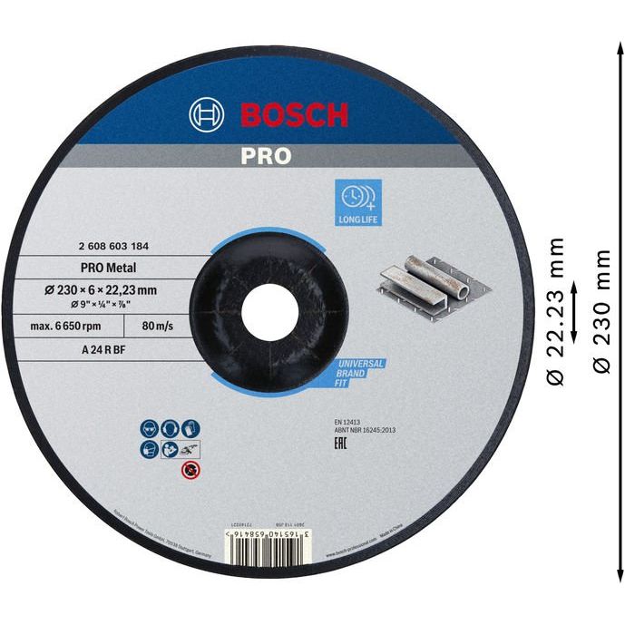 Bosch - Trenn-/Schleifscheibe PRO Metal Schleifscheibe, 2608603184 230 x 6 x 22.23 mm