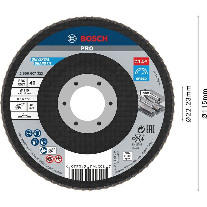 Bosch - Trenn-/Schleifscheibe PRO X571 2608607322 Fächerschleifscheibe