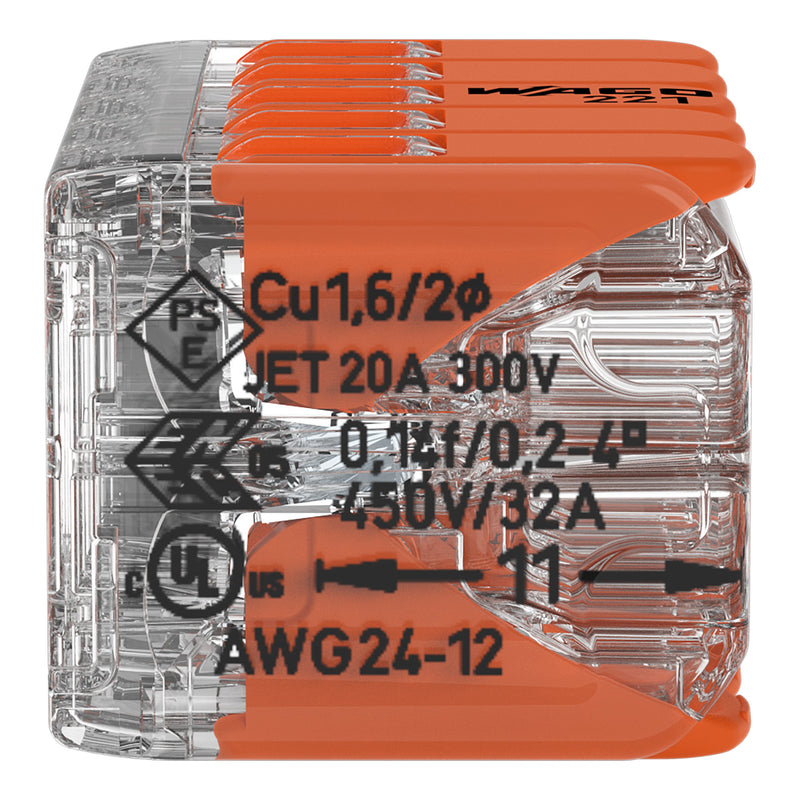WAGO - Steckklemme Verbindungsklemme 221-420 max.4qmm,transparent − 15 Stück