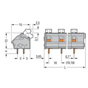 WAGO - Leiterplattenklemme 256-608/334-000 Drücker,2,5 mm²,grau − 15 Stück