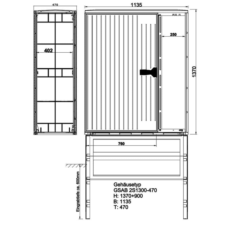 GSAB Elektrotechnik - Gehäuse/Schaltschrank (leer) Verteilerschrank 2S1300DS2DS1-470 HxBxT:1300x1135x470