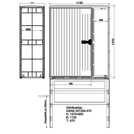 GSAB Elektrotechnik - Gehäuse/Schaltschrank (leer) Verteilerschrank 2S1300DS2DS1-470 HxBxT:1300x1135x470