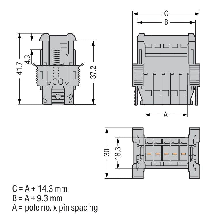WAGO - Ein- und mehrpolige Klemmenleiste 1-Leiter-Stiftleiste 769-603/006-000 CAGECLAMP,4mm²,gr − 100 Stück