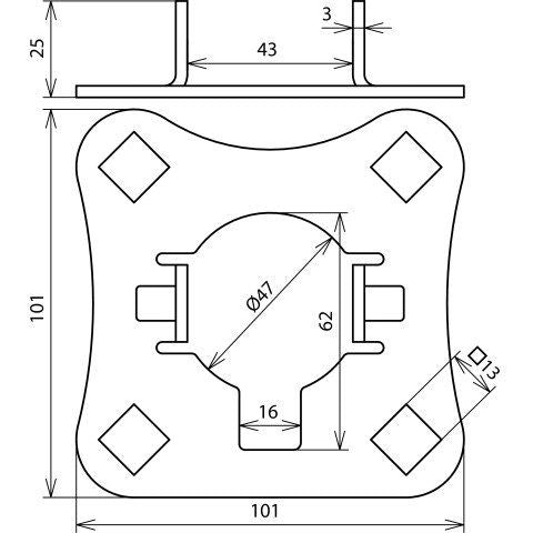 DEHN - Zubehör/Ersatzteile für Erdung und Blitzschutz Anschlussplatte APSR D50 4AE HVI V2A f. Stützrohre D 50mm