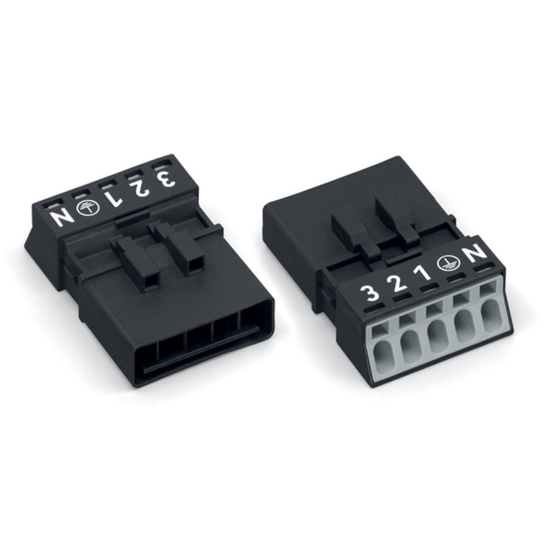 WAGO - Steckverbinder für steckbare Gebäudeinstallation Stecker 5-polig 890-215 Kod. A,schwarz − 50 Stück