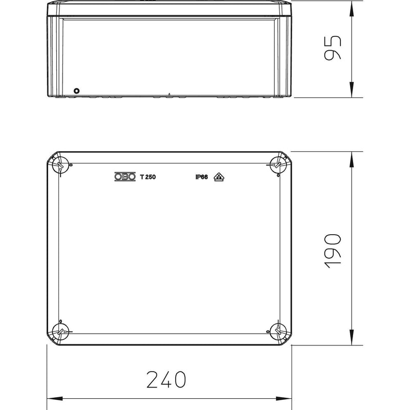 OBO Bettermann - Dose, Gehäuse für Montage auf der Wand/Decke Kabelabzweigkasten T 250 OE 240x190x95