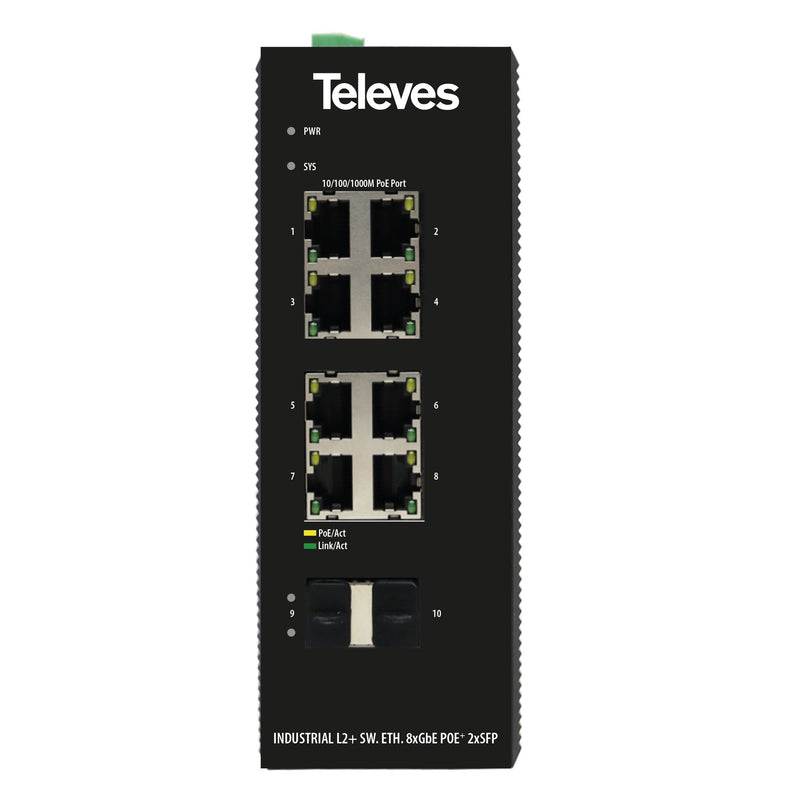 Televes - Netzwerk Switch Industrial Ethernet-Switch SWM8X1000P2S L2+ 8xGbE (PoE+)