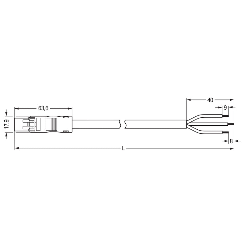 WAGO - Konfektionierte Leitung für steckbare Gebäudeinstallation konfekt. Anschlussleitung 891-8993/216-401 Eca,Stecker