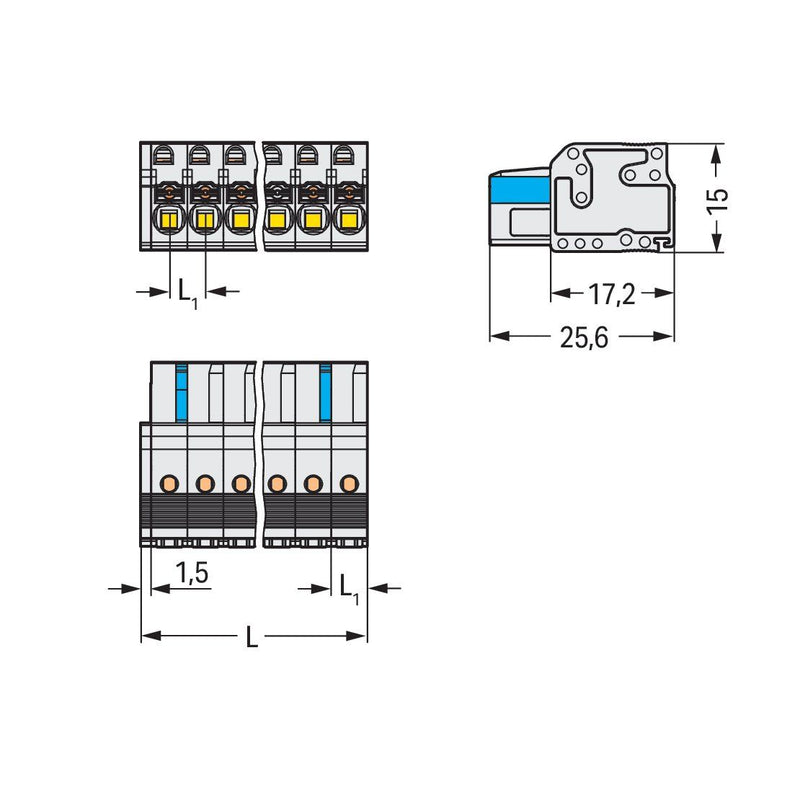 WAGO - Kabelsteckverbinder für Leiterplattensteckverbinder 1-Leiter-Federleiste 2721-112/026-000 Push-inCAGECLAMP,lgr − 25 Stück