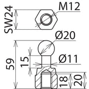 DEHN - Festpunkt für EuK-Vorrichtung Kugelfestpunkt KFP 20 M12 M12 D20mm gerade
