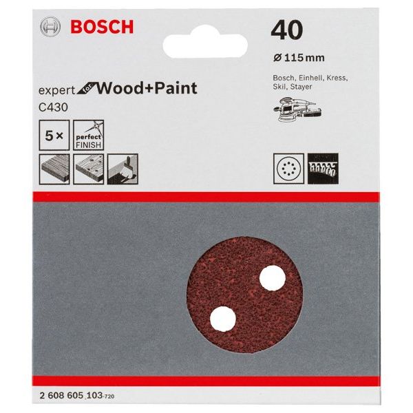 Bosch - Schleifpapier/Schleifvlies Schleifblatt C430, 115 mm, 2608605103 40 8 Löcher Klett
