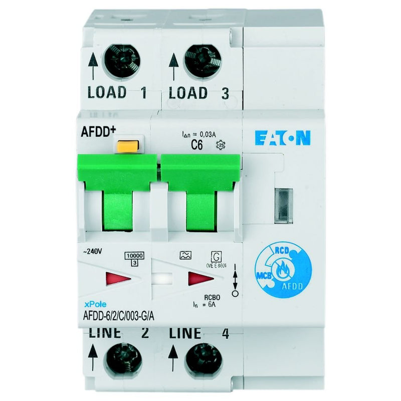 Eaton - Kombination FI-Schalter/Leitungsschutzschalter mit Zusatzeinrichtung Brandschutzschalter AFDD-6/2/C/003-G/A 2p,C,6A,30mA,TypG/A