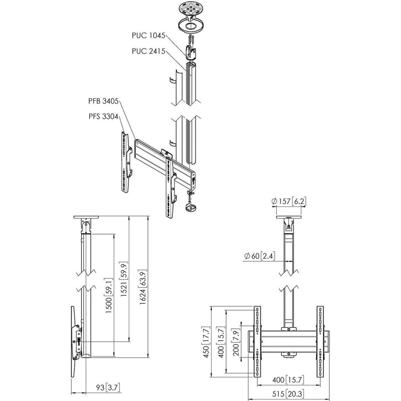 Vogels - Halterung für Audio-/Videosysteme Einzelprofil VESA 400x400 CT241544 si Connect-It,150cm