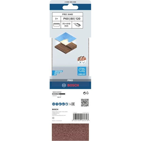 Bosch - Schleifpapierset PRO X440 Schleifband, 75 x 2608606095 610 mm G60 G80 G100