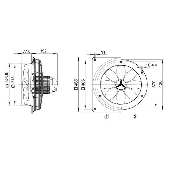 Maico - Wandventilator für Industrie und Gewerbe Axial-Wandventilator DZQ 30/2 B Wandplatte DN 300