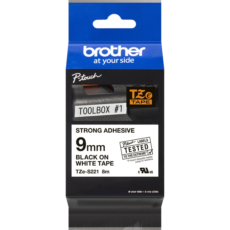 Brother - Schriftband Beschriftungsband TZe-S221 weiß/schwarz 9 mm