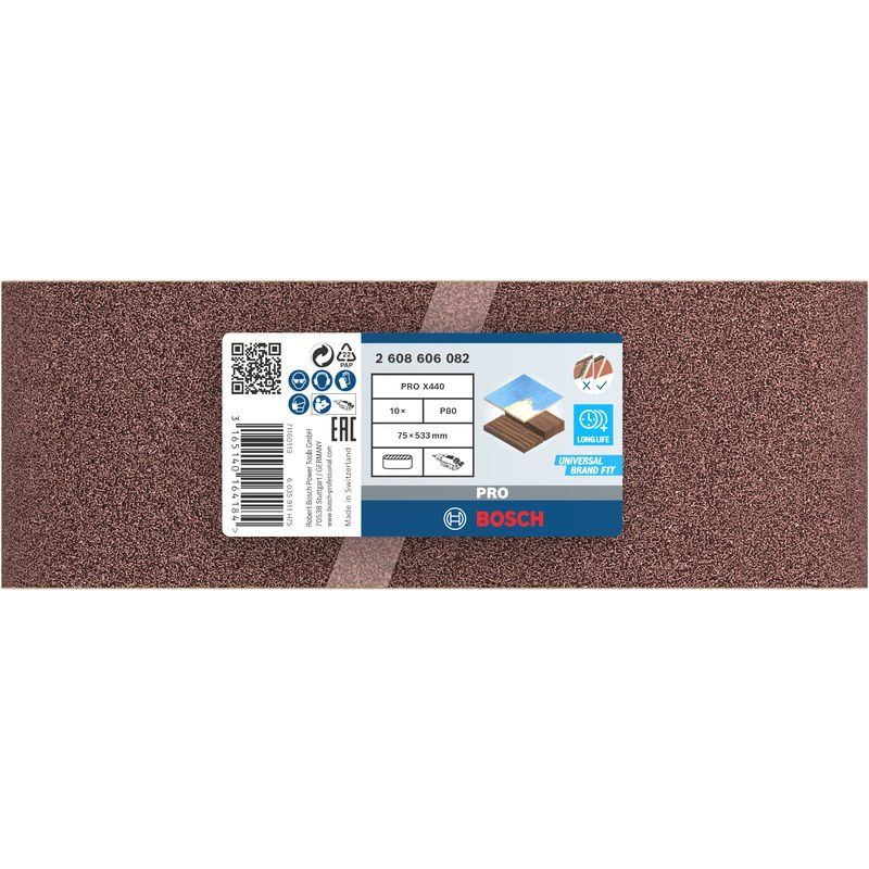 Bosch - Schleifpapier/Schleifvlies PRO X440 Schleifband, 75 x 2608606082 533 mm, 80, 10-tlg