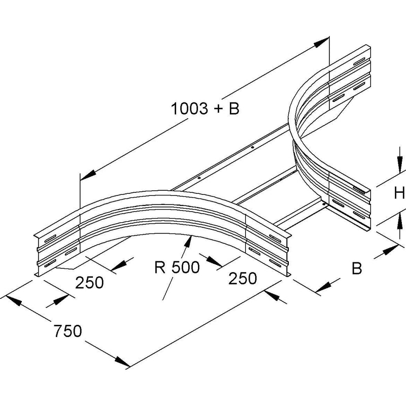Niedax - Anbau-Abzweigstück für Kabelrinne Anbau T-Stück WRTAR 200.400 F 201,5x405