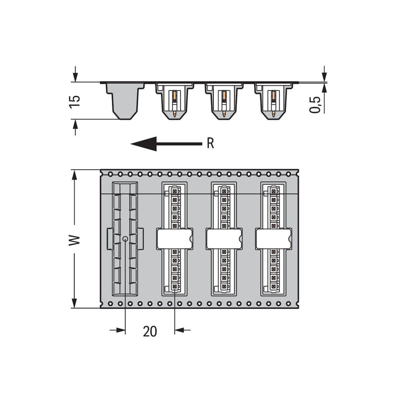 WAGO - Leiterplattensteckverbinder THR-Stiftleiste Lötstift 734-141/105-604/997- 1,0x1,0,gerade,sw − 200 Stück